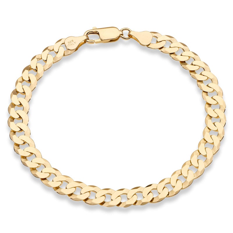 Miabella Italian 18K Gold Plated 925 Sterling Silver 7mm Diamond-Cut Cuban Link Curb Chain Bracelet for Men Women, 925 Made in Italy (Length 8 Inches) - Image 1